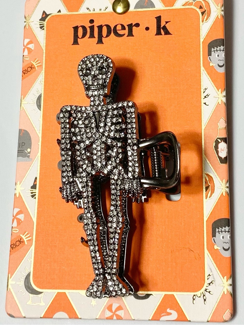 Rhinestone Skeketon Hair Clip Big 4” Silver Tone NEW Halloween Accessory
